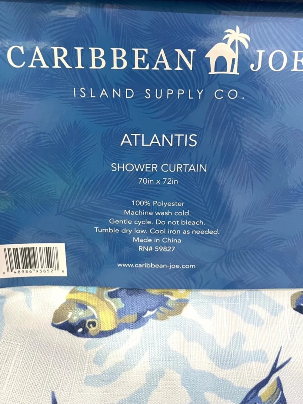 Sea Life Shower Curtain Atlantis Fish Ocean Coral Blue White Caribbean Joe NWT
